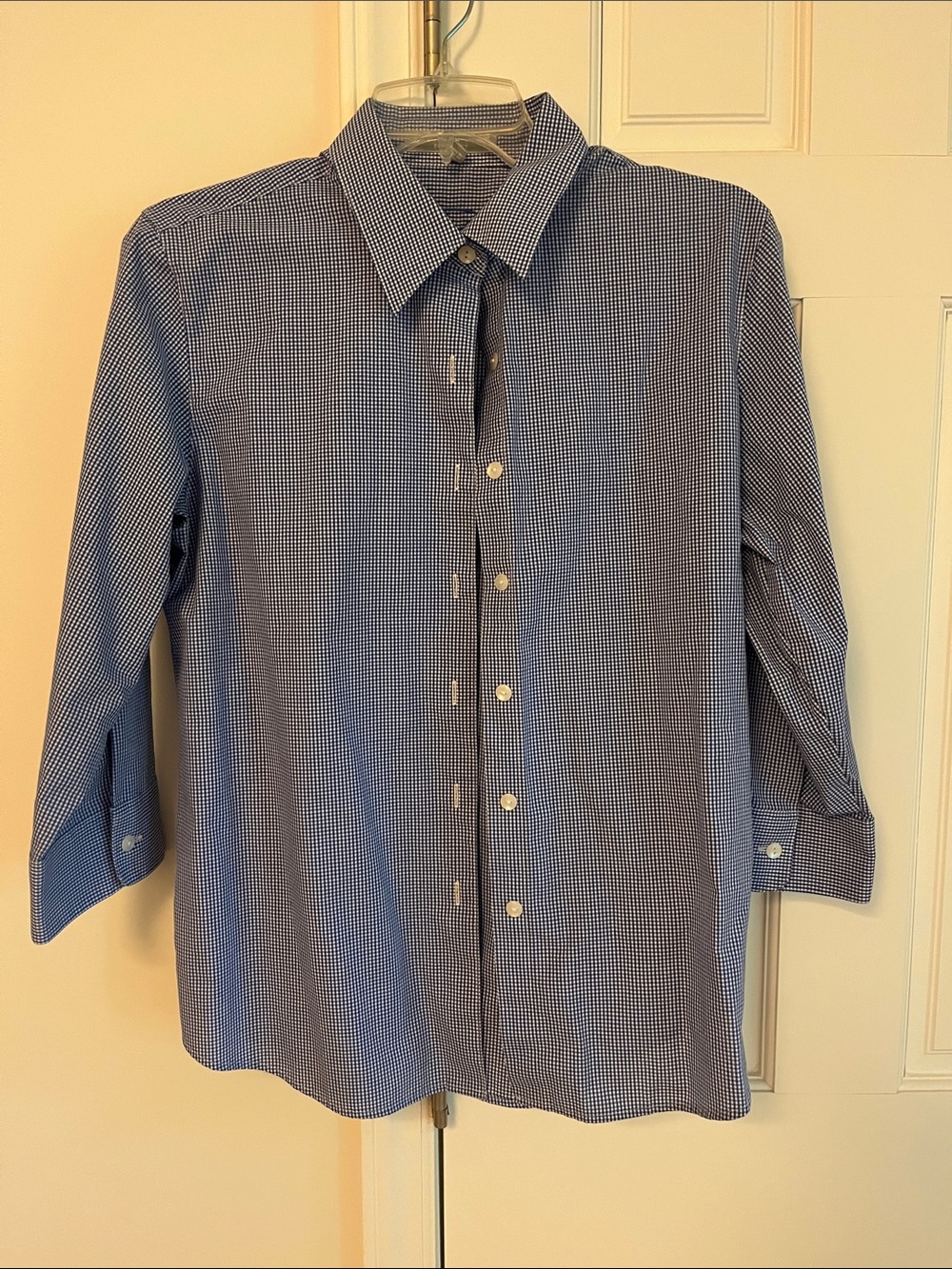 Foxcroft Blue Micro-Check Button-Down Blouse